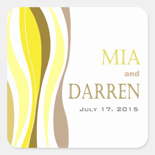 Curvy Lines - geel Vierkante Sticker (Voorkant)