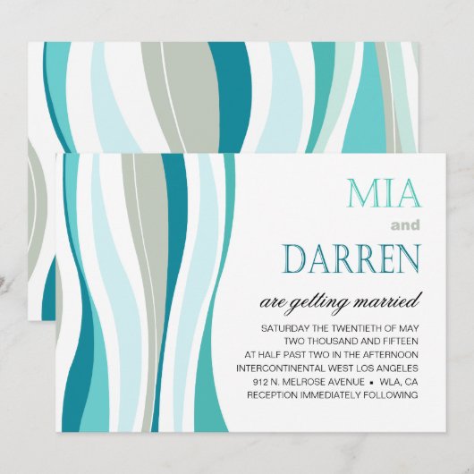 Curvy Lines Huwelijksaqua Kaart (Voorkant / Achterkant)