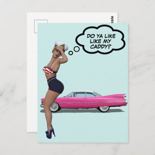 CURVY SAILOR GIRL MET PINK CADDY BRIEFKAART (Voorkant / Achterkant)