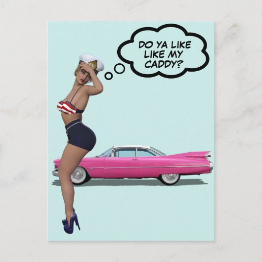 CURVY SAILOR GIRL MET PINK CADDY BRIEFKAART (Voorkant)