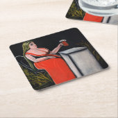 Curvy Vrouw met een Mok Beer Kartonnen Onderzetters (Schuin)