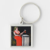 Curvy Vrouw met een Mok Beer Sleutelhanger (Voorkant)