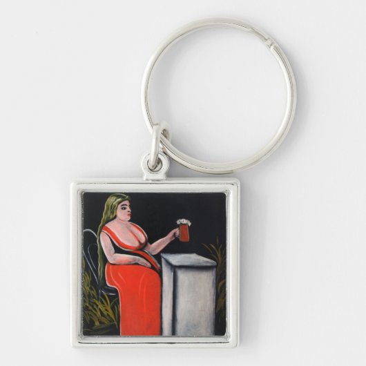 Curvy Vrouw met een Mok Beer Sleutelhanger (Voorkant)