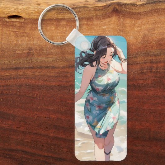 Curvy vrouw op het strand sleutelhanger (Voorkant)