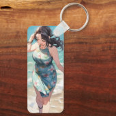 Curvy vrouw op het strand sleutelhanger (Achterkant)
