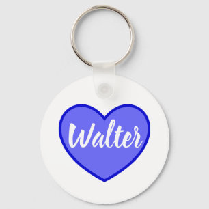 Curvy Walter naam in blauw liefde hart, Sleutelhanger
