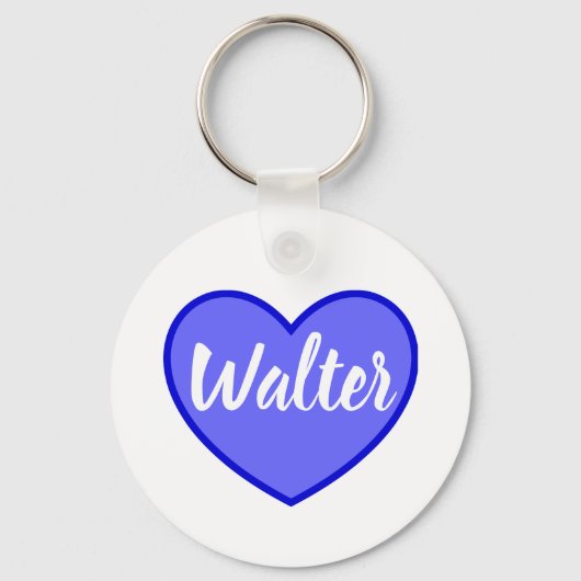 Curvy Walter naam in blauw liefde hart, Sleutelhanger (Voorkant)
