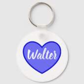 Curvy Walter naam in blauw liefde hart, Sleutelhanger (Achterkant)
