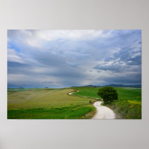 Curvy-weg naar een poster van bestemming