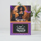 Curvy Zwart Pinup Vrouw Halloween Cadeau Kaart Hou (Staand voorkant)