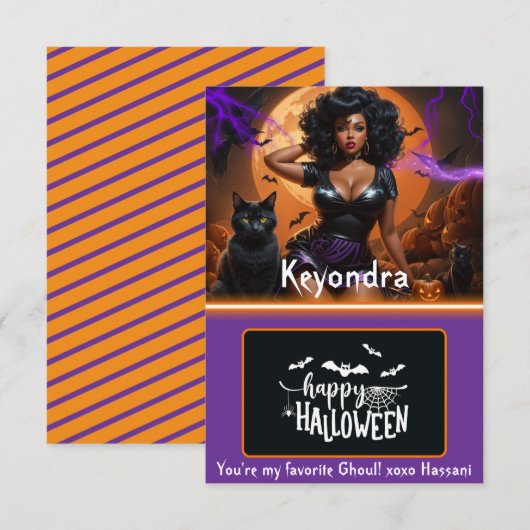 Curvy Zwart Pinup Vrouw Halloween Cadeau Kaart Hou (Voorkant / Achterkant)