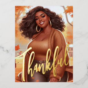 Curvy Zwart Vrouw Herfst Bliss Thanksgiving Folie Feestdagen Briefkaart