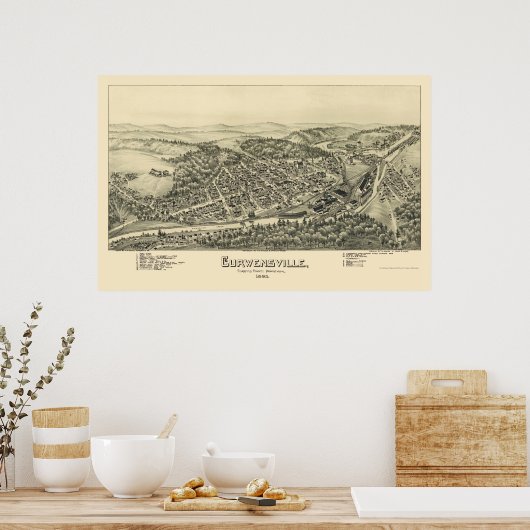 Curwensville, PA Panoramic Map - 1895 Poster (Keuken)