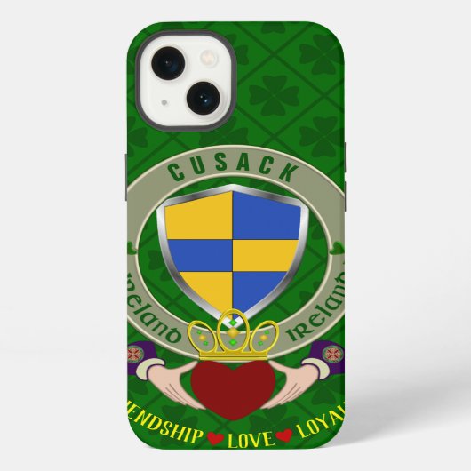Cusack Irish Shield & Claddagh Personalized iPhone Hoesje (Achterkant)