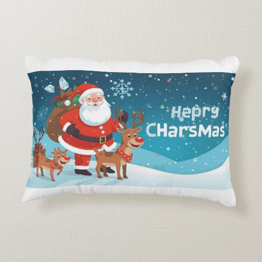 cuschion with Santa Claus and reindeer Accent Kussen (Achterkant)