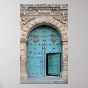 Cusco Church Aqua Door Poster