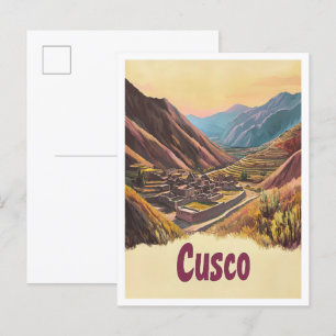 Cusco Peru Art Vintage Travel Illustratie Briefkaart