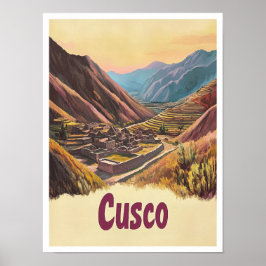 Cusco Peru Art Vintage Travel Illustratie Poster