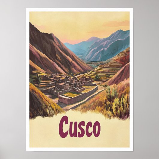 Cusco Peru Art Vintage Travel Illustratie Poster (Voorkant)