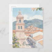 Cusco Peru Gouache Verf Illustratie Reizen Briefkaart (Voorkant / Achterkant)
