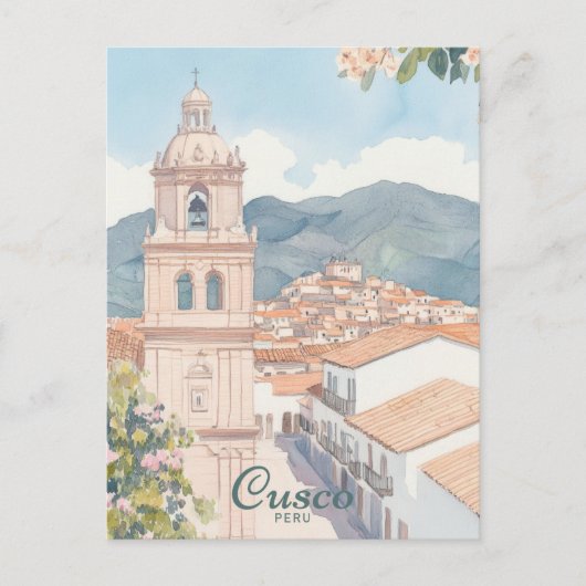 Cusco Peru Gouache Verf Illustratie Reizen Briefkaart (Voorkant)