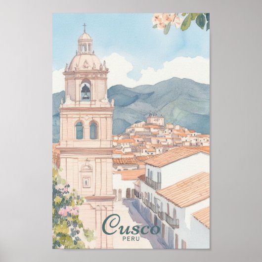 Cusco Peru Gouache Verf Illustratie Reizen Poster (Voorkant)