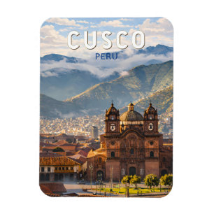 Cusco Peru Illustratie Reis Kunst Vintage Magneet