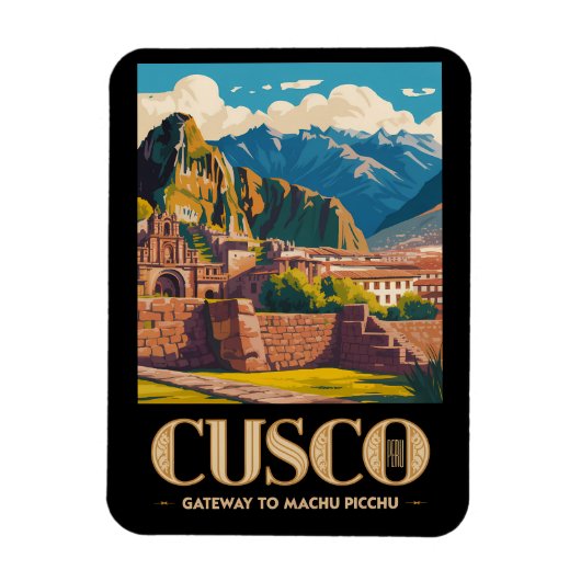 Cusco Peru Illustratie Reis Kunst Vintage Magneet (Verticaal)