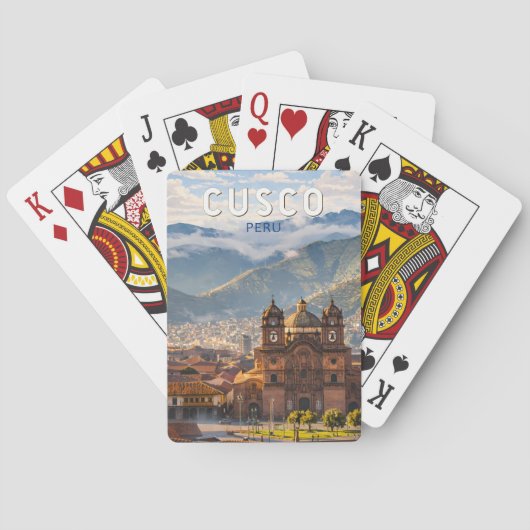 Cusco Peru Illustratie Reis Kunst Vintage Pokerkaarten (Achterkant)