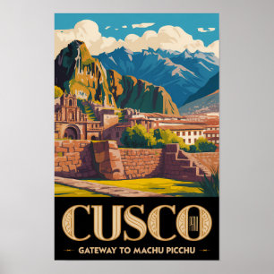 Cusco Peru Illustratie Reis Kunst Vintage Poster