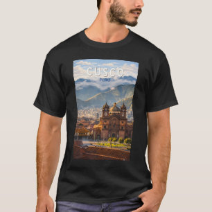 Cusco Peru Illustratie Reis Kunst Vintage T-shirt