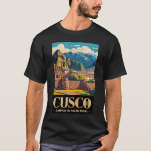 Cusco Peru Illustratie Reis Kunst Vintage T-shirt
