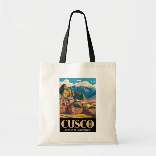 Cusco Peru Illustratie Reis Kunst Vintage Tote Bag (Voorkant)