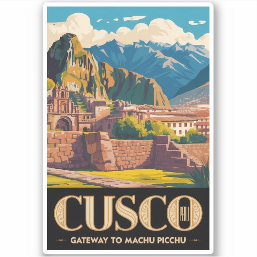 Cusco Peru Illustration Travel Art Vintage Sticker (Voorkant)