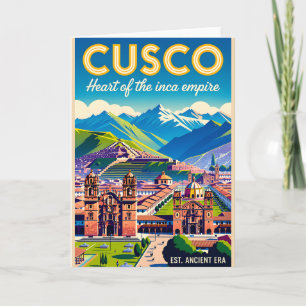 Cusco Peru Stadsgezicht Retro Reisposter Kunst Kaart