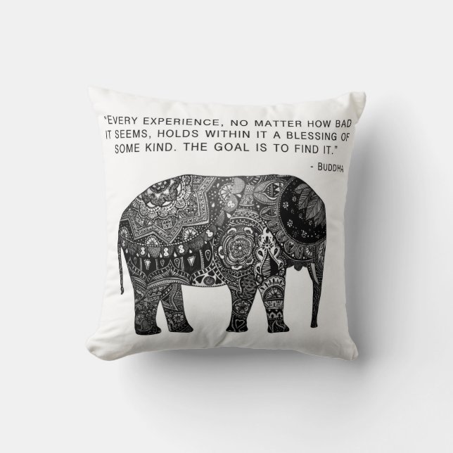 Cushion Buddha Henna Elephant Wisdom Kussen (Voorkant)