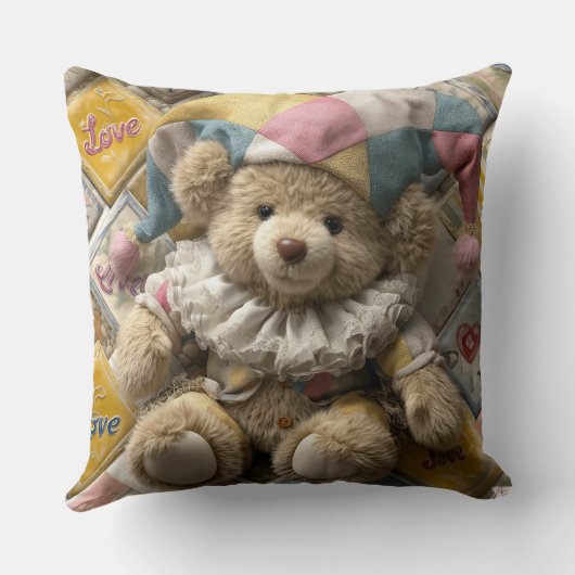 Cushion design with handmade bear printed  kussen (Achterkant)