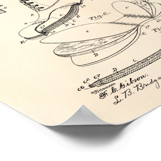 Cushion Insole Shoes 1906 Patent Art Old Peper Poster (Hoek)