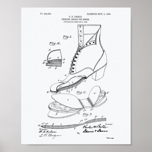 Cushion Insole Shoes 1906 Patent Art-witboek Poster (Voorkant)