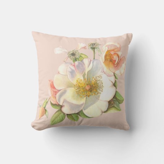 Cushion - Ontwerp van een Roos met Floral Cream Kussen (Voorkant)