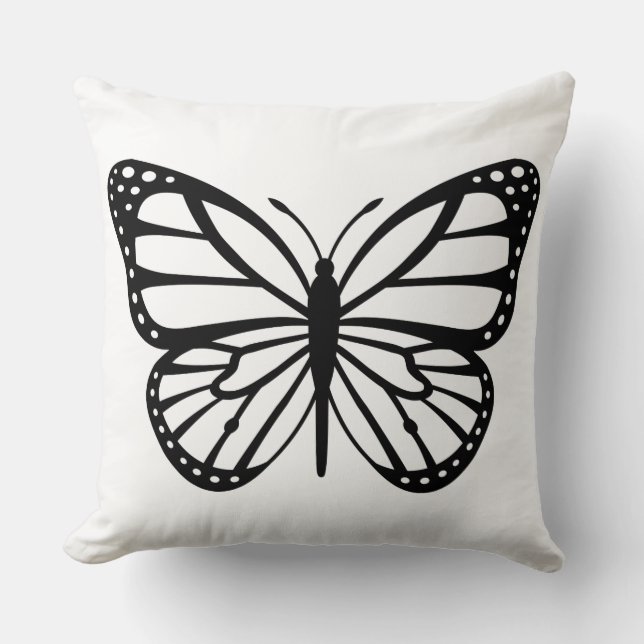 Cushion - Zwarte & Witte Butterfly Kussen (Voorkant)