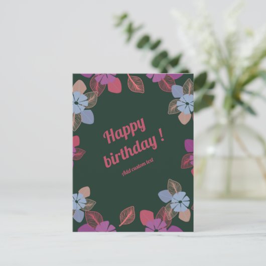 Cusotm blij met groene bloem simpel briefkaart (Staand voorkant)