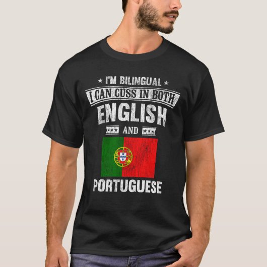 Cuss In het Engels en Portugees Grappig Portugal V T-shirt (Voorkant)