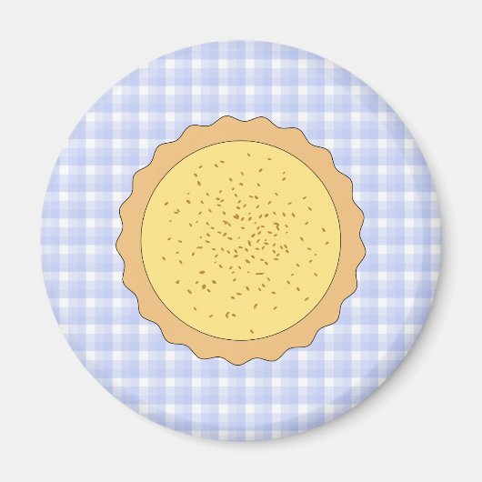 Custardtaart. Gele Tart, met Blue Gingham. Magneet (Voorkant)