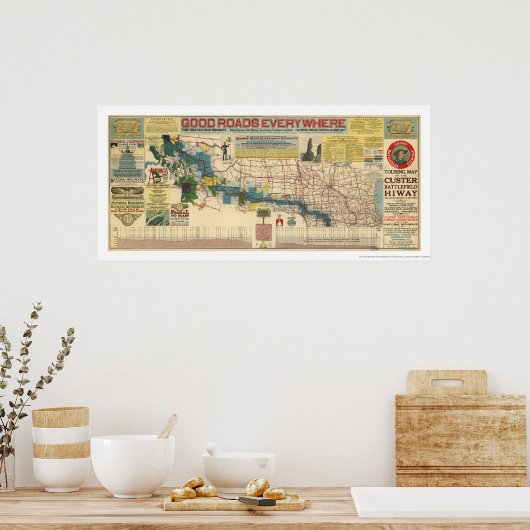 Custer Battlefield Highway Map - 1925 Poster (Keuken)