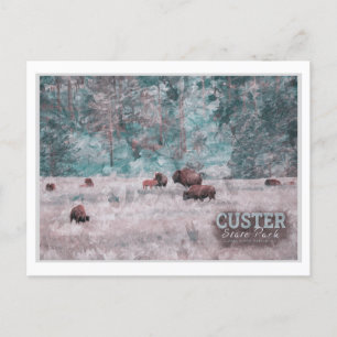 CUSTER SOUTH DAKOTA - HERD OF BISON WATERVERF BRIEFKAART