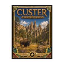 Custer South Dakota Vintage Art Deco Gouden Tijdpe