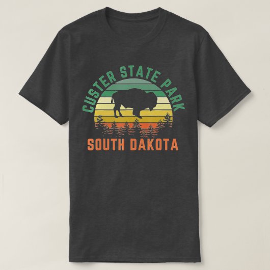 Custer State Park South Dakota Buffalo Retro Sunse T-shirt (Design voorkant)