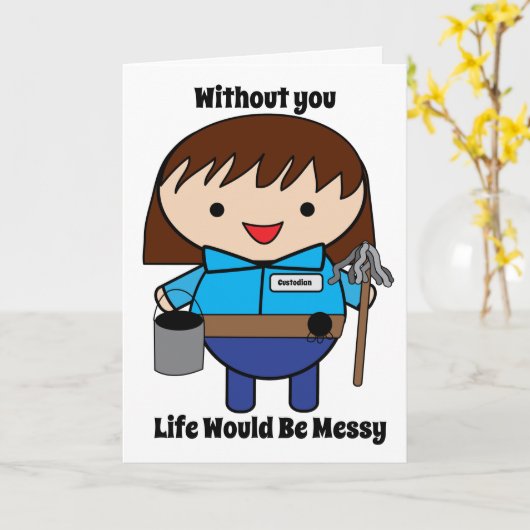 Custodian Janitor Vrouw Personaliseer Kaart (Gele Bloem)