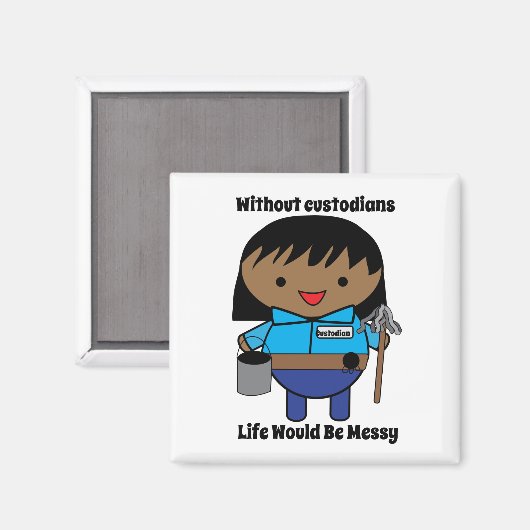 Custodian Janitor Vrouwen Zwart Kawaii Personalise Magneet (Voorkant / Achterkant)